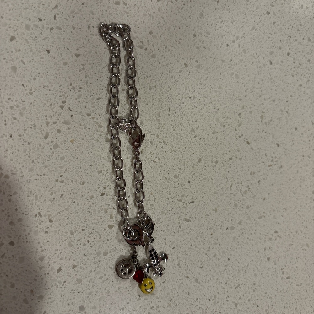 Silver Charm Bracelet with Red and Yellow Accents